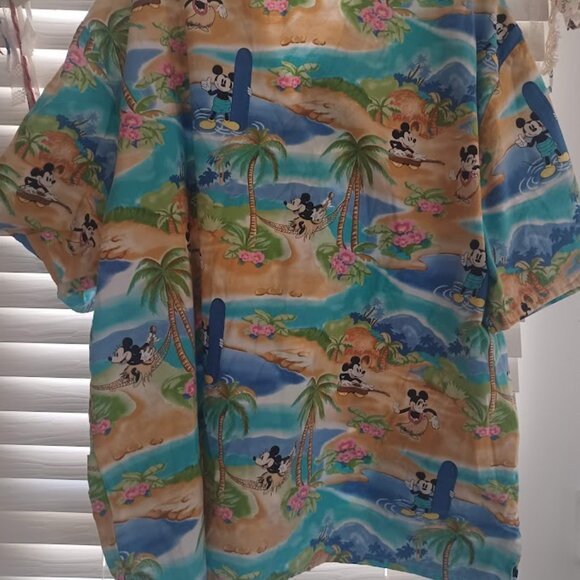 Disney Scrub Top 3XL Mickey Mouse Tropical Hawaiian Surf Print 100% Cotton V-Nec - Picture 4 of 4